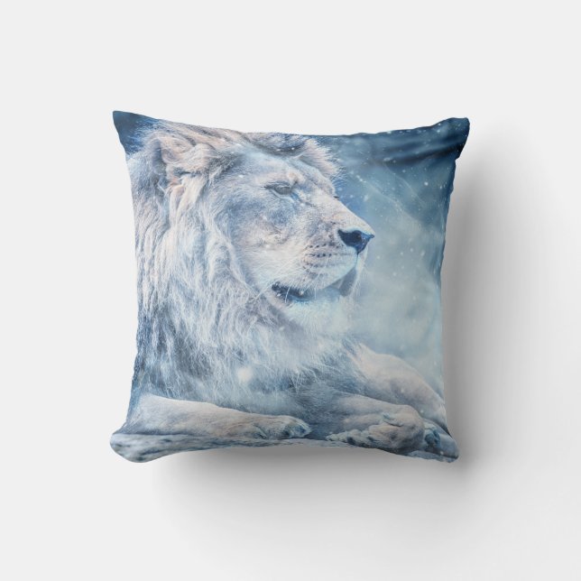 Lion In The Snow Throw Pillow (Front)