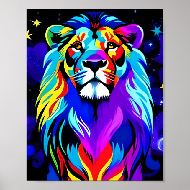 Lion - Inspirational Colourful Pop Art Poster (Front)