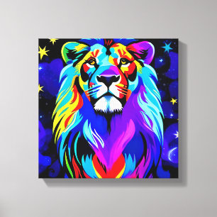 Lion - Inspirational Colourful Pop Art Poster Canvas Print