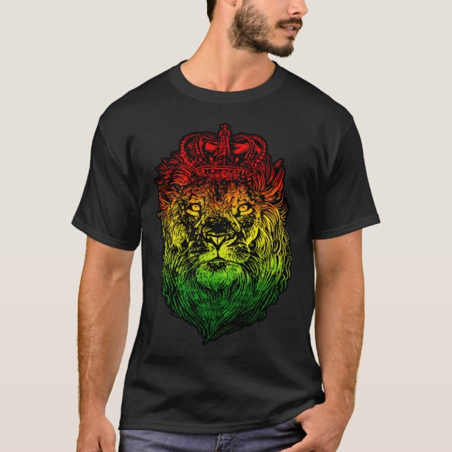 Lion Judah Rastafarian Ethiopian Lion  Reggaeton P T-Shirt (Front)