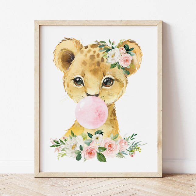Lion, Jungle Safari, Pink Bubble Gum, Girl Nursery Photo Print (Creator Uploaded)