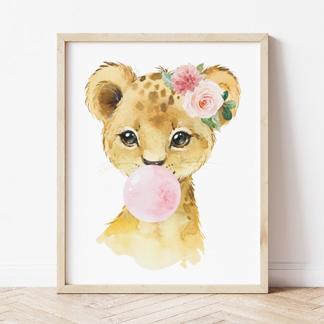 Lion, Jungle Safari, Pink Bubble Gum, Girl Nursery Photo Print (Creator Uploaded)