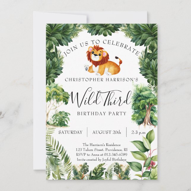 Lion Jungle Wild 3rd Birthday Invitation (Front)