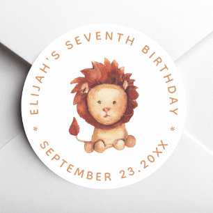 Lion Kid Birthday Party Cute Safari Watercolor  Classic Round Sticker