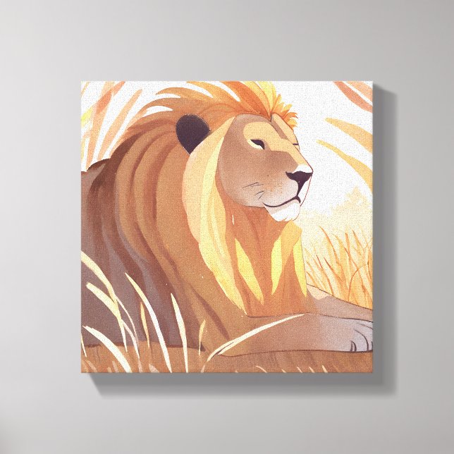 Lion King | Male Lion Nature Animal Watercolor Canvas Print (Front)