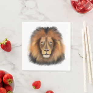 lion king of the jungle realistic male watercolor napkin