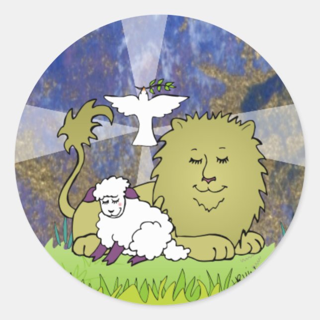Lion Lamb and Dove Classic Round Sticker (Front)