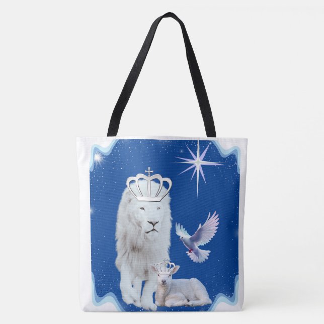 Lion Lamb And Dove Shoulder Tote Bag (Front)