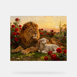 Lion & Lamb in the Roses Acrylic Sign