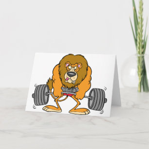 Lion Lifing Weights Greeting Cards