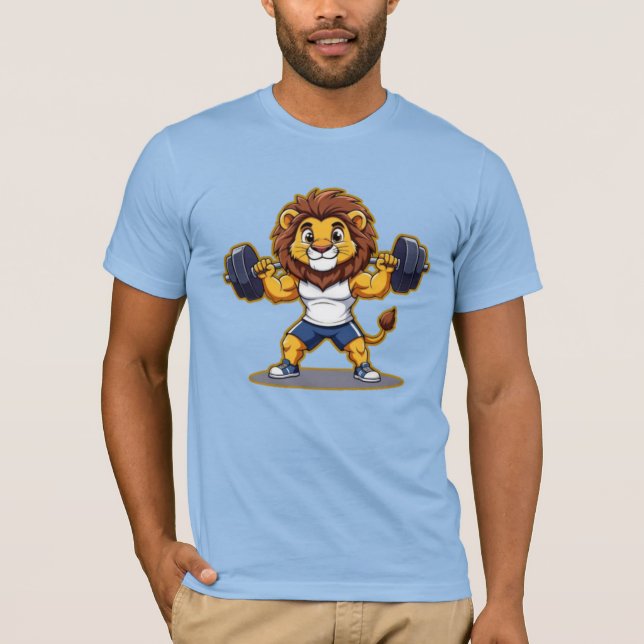 Lion Lifting Light Weights – Cute Gym Animal Illus T-Shirt (Front)