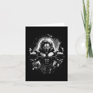 Lion Lifting Weights Gym Beast Workout Muscles Bod Card