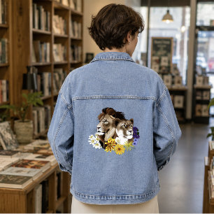 Lion Lioness Floral Green Denim Jacket