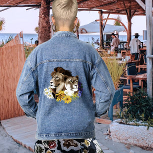 Lion Lioness Floral Green Denim Jacket