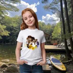 Lion Lioness Floral Green  T-Shirt