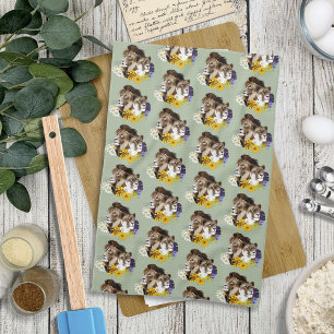 Lion Lioness Floral Green Tea Towel