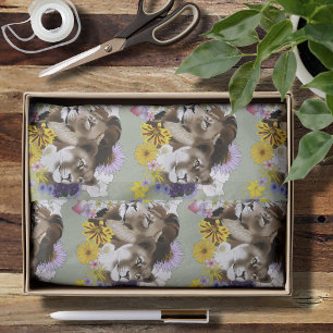 Lion Lioness Floral Green Tissue Paper