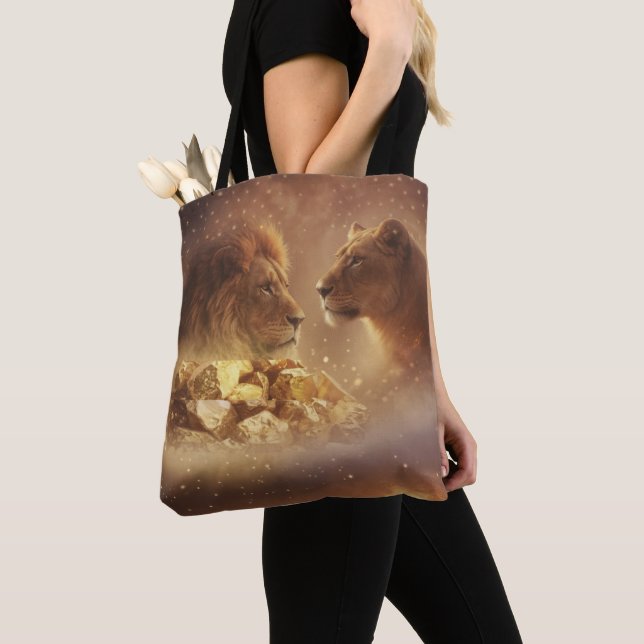 Lion & Lioness Gold Glow — Tote Bag (Close Up)