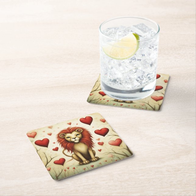 Lion Love 2 Square Paper Coaster (Insitu)