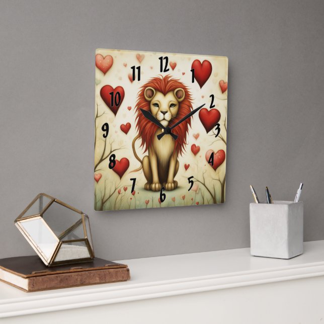Lion Love 2 Square Wall Clock (Office)