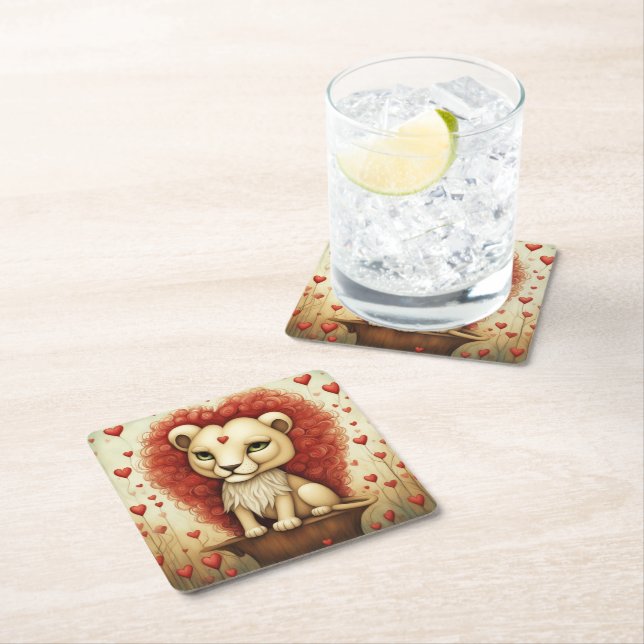 Lion Love 3 Square Paper Coaster (Insitu)