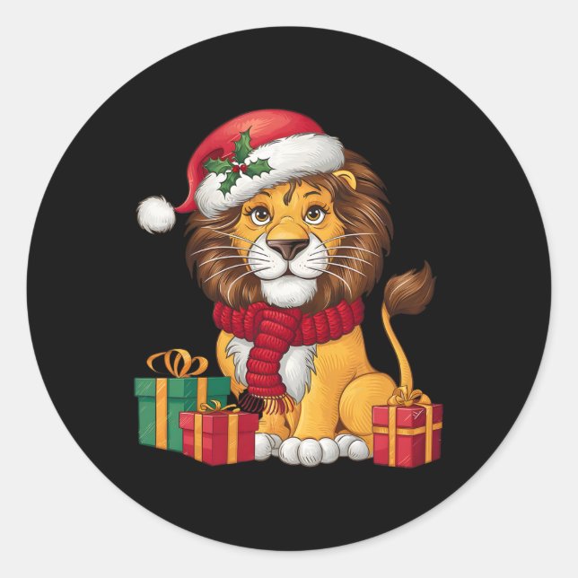 Lion Lover Xmas Holiday Santa Lion Christmas  Classic Round Sticker (Front)