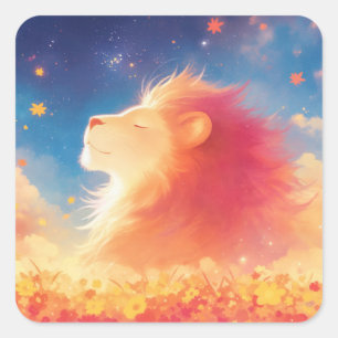 Lion Majesty Under a Starry Sky Square Sticker
