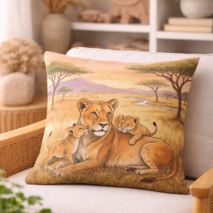 Lion Mama And Cub Safari Animals  Cushion