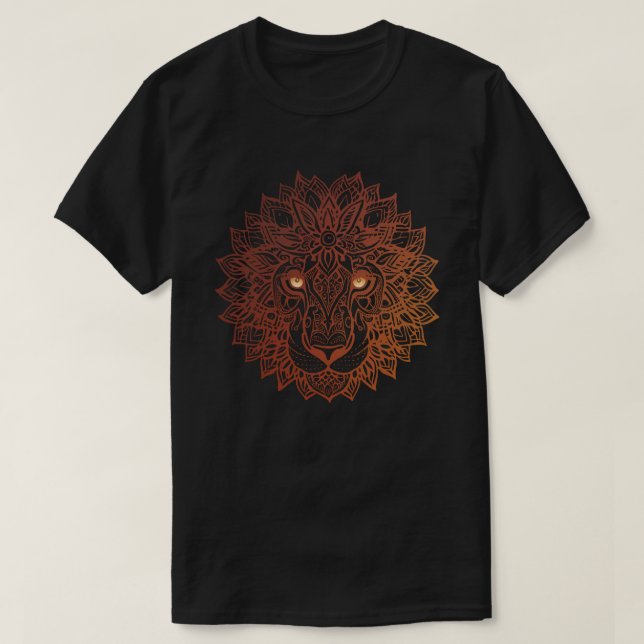 Lion Mandala Ornamental, Hand Drawn Lion Mandala T-Shirt (Design Front)