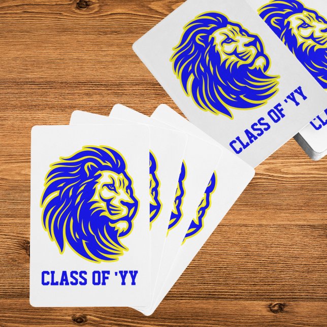 Lion Mascot Blue Yellow and White Graduation Party Playing Cards (Creator Uploaded)