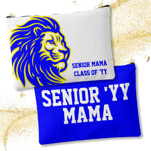 Lion Mascot High School Senior Mom Blue and Yellow Accessory Pouch