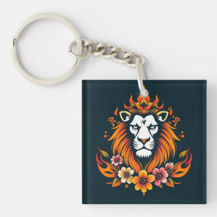 Lion modern art key ring