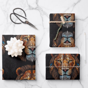 Lion Mosaic Stained Glass  Wrapping Paper Sheet