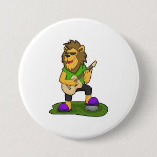 Lion Musician Guitar Music 7.5 Cm Round Badge