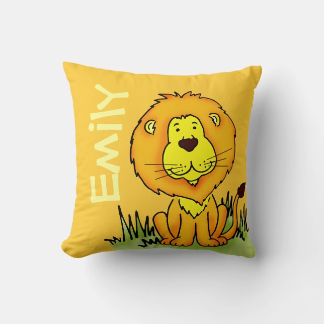 Lion name and birth newborn gift yellow pillow (Front)