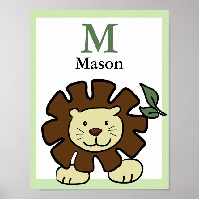 LION NAME PRINT Baby Zoo Animals (Front)
