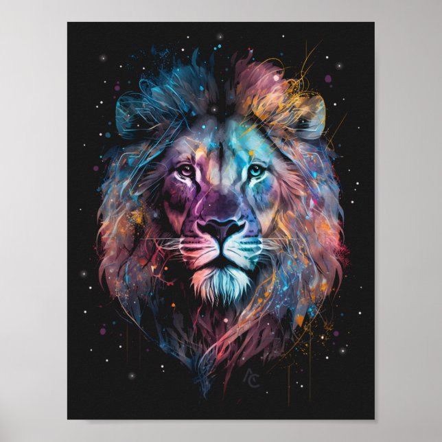 Lion Nebular - Graffiti Neon Ink Splash Sweatshirt Poster (Front)