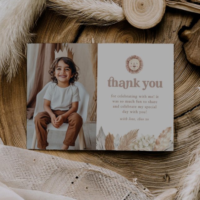 Lion Neutral Safari Landscape Photo Thank You Card (Creator Uploaded)