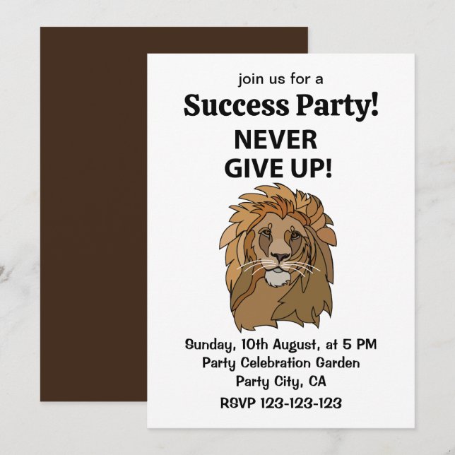 Lion Never Give Up Lion Invitation (Front/Back)