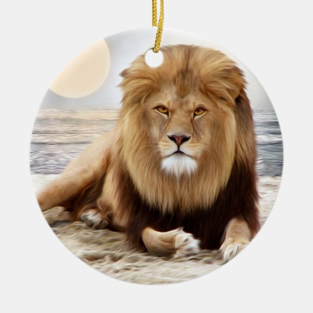 Lion Ocean Photo Paint Ceramic Tree Decoration (Front)