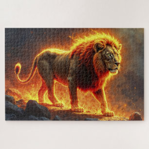 Lion of flames burning volcano fire fantasy art jigsaw puzzle