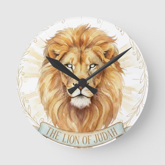 Lion of Judah Biblical Watercolor Wall Clock (Front)