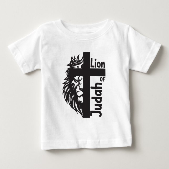Lion of Judah Bold Half Lion Half Cross Christian Baby T-Shirt (Front)