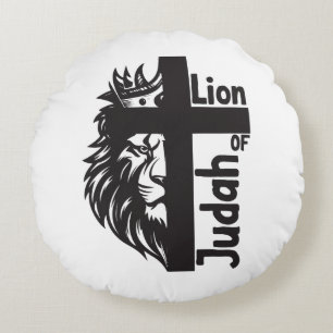 Lion of Judah Bold Half Lion Half Cross Christian Round Cushion