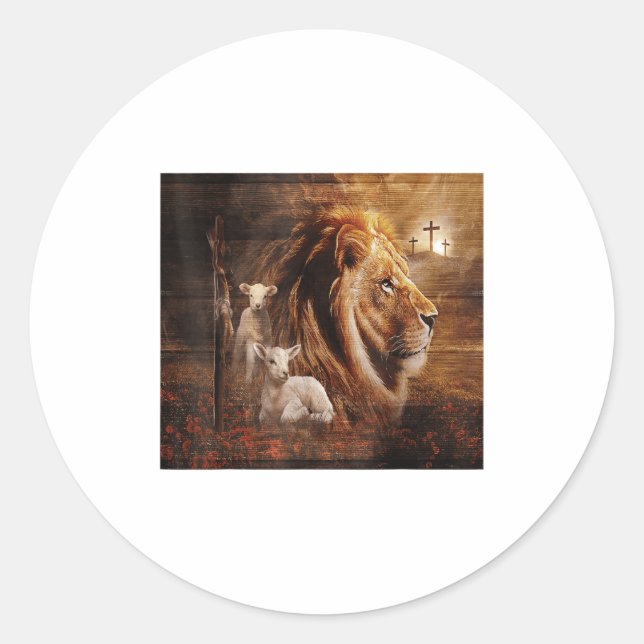 Lion Of Judah Lamb God Cross Jesus Light God  Classic Round Sticker (Front)