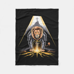 Lion Of Judah Sword And Cross Christian Warrior Fleece Blanket