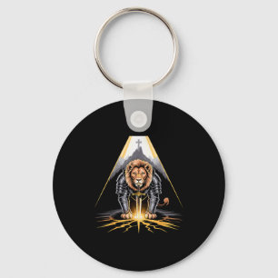 Lion Of Judah Sword And Cross Christian Warrior Key Ring