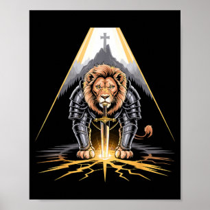 Lion Of Judah Sword And Cross Christian Warrior Poster