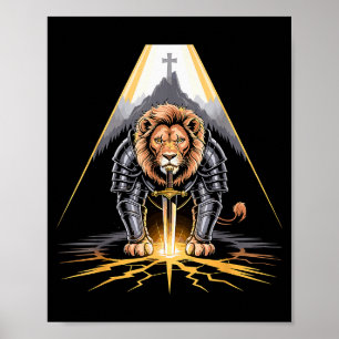 Lion Of Judah Sword And Cross Christian Warrior  Poster