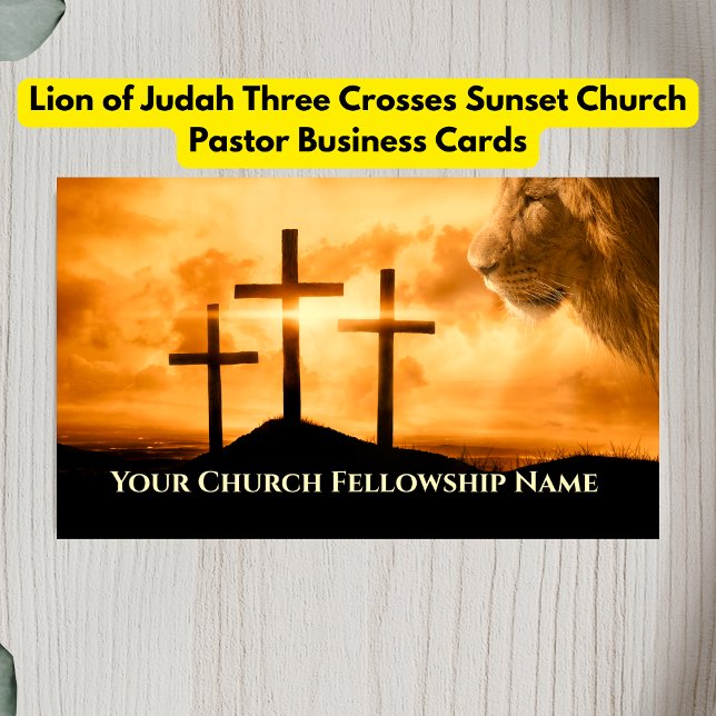 Lion of Judah Three Crosses Sunset Church Pastor Business Card (Creator Uploaded)